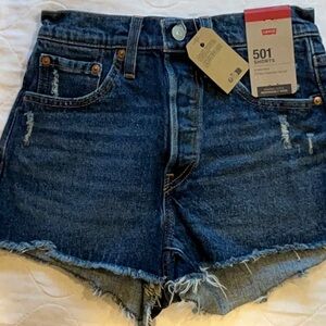 Levi's Blue Distressed Jean Shorts High-Waisted NEW